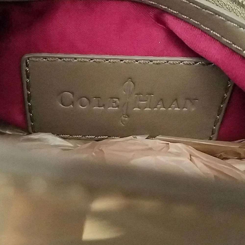 Cole Haan Patent Leather Nude Woven Heritage weave messenger flap Shoulder Bag